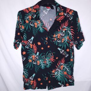 Coca Cola Hawaiian Shirt Mens Medium Green Floral Tropical